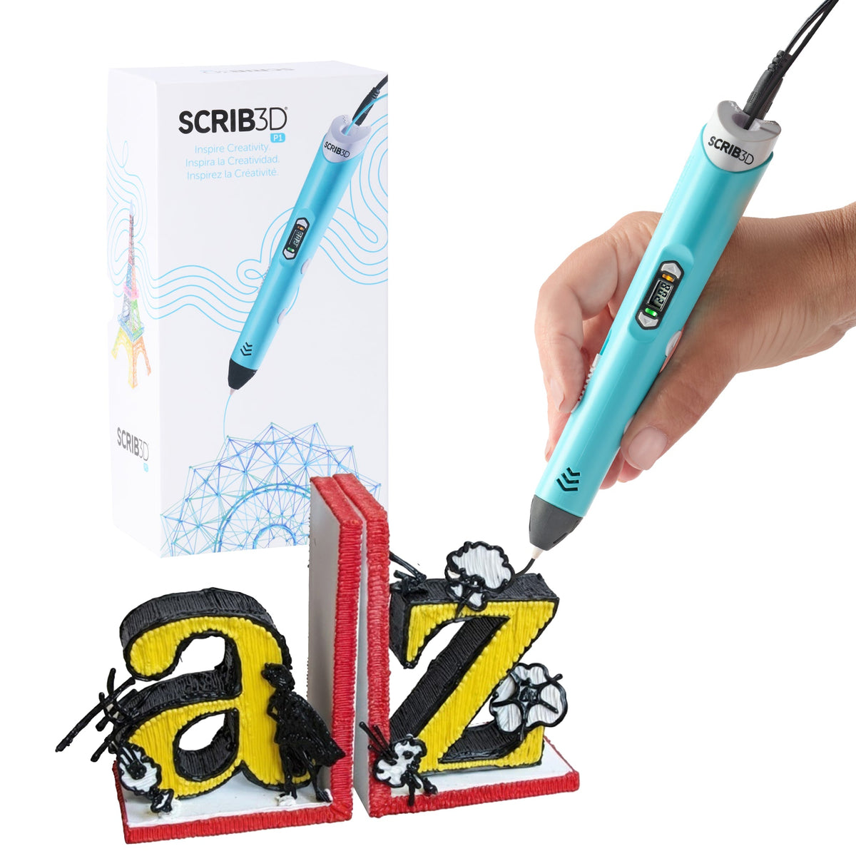 SCRIB3D manufacturer image of P1 turquoise 3D pen and starter kit